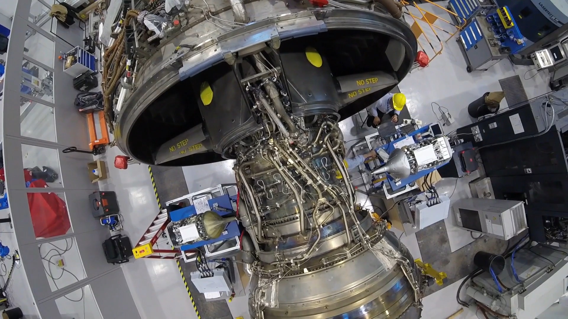 Laboratory engine setup, official video at 02:15.